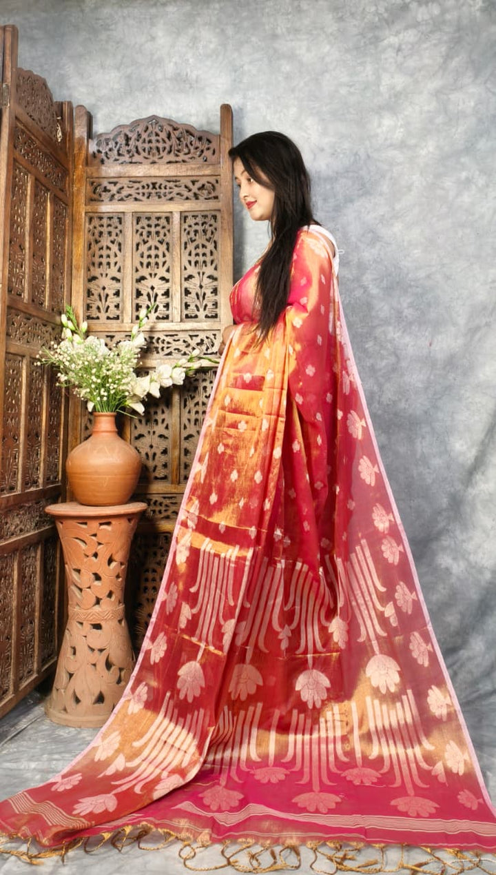 Tulip Bloom Tissue Cotton Saree