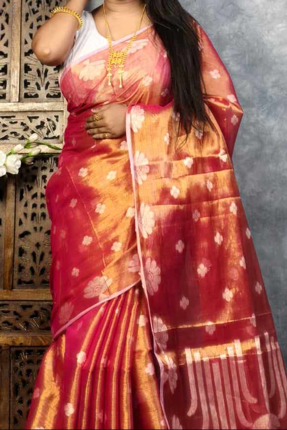 Tulip Bloom Tissue Cotton Saree