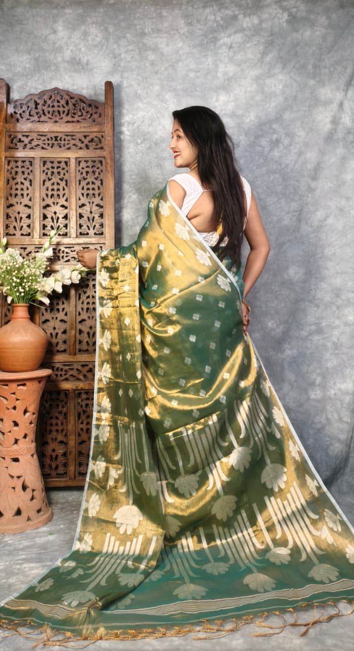 Tulip Bloom Tissue Cotton Saree