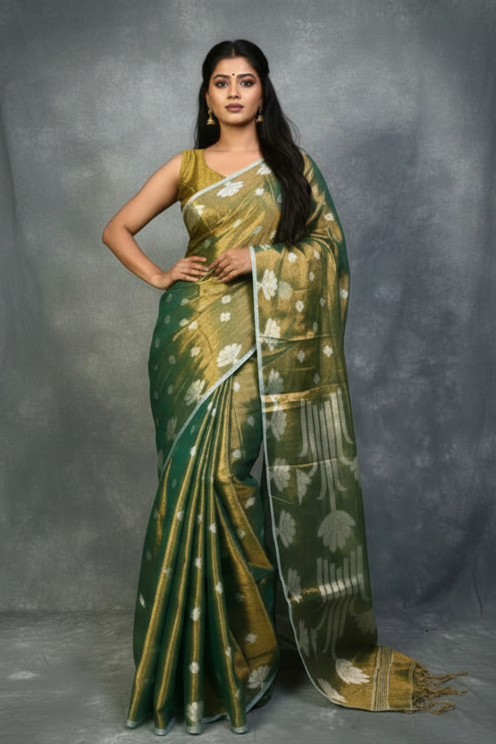 Tulip Bloom Tissue Cotton Saree