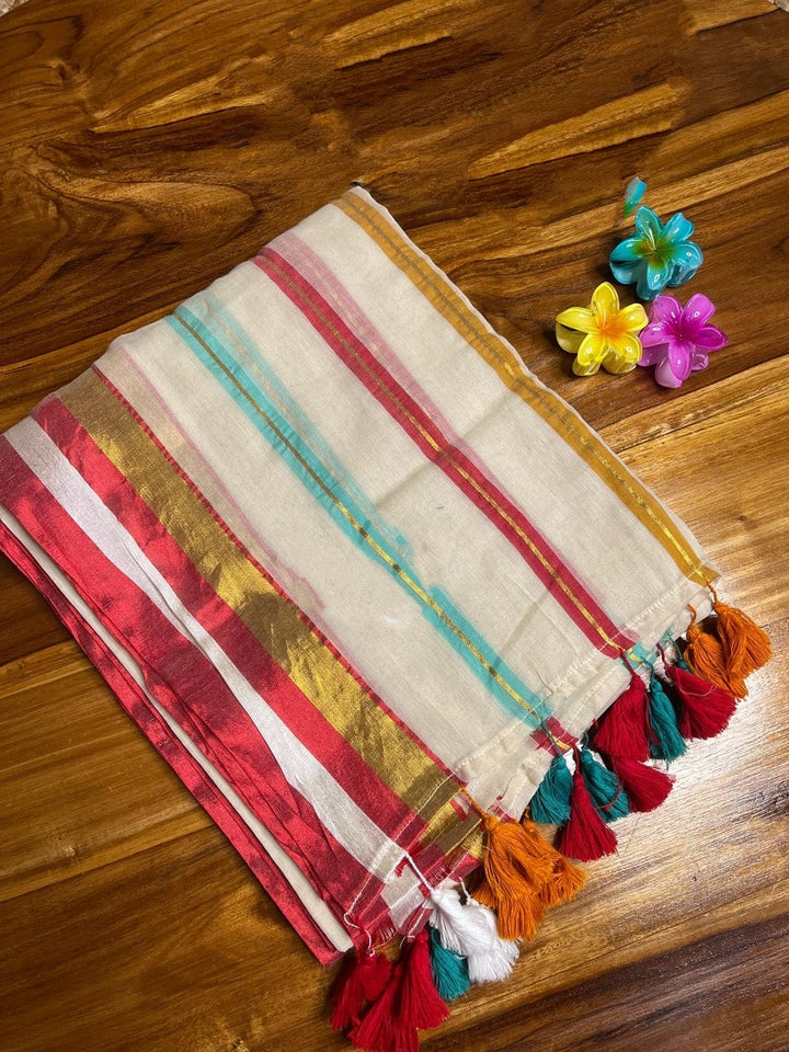 Colorful In Stripes Mul Cotton Saree