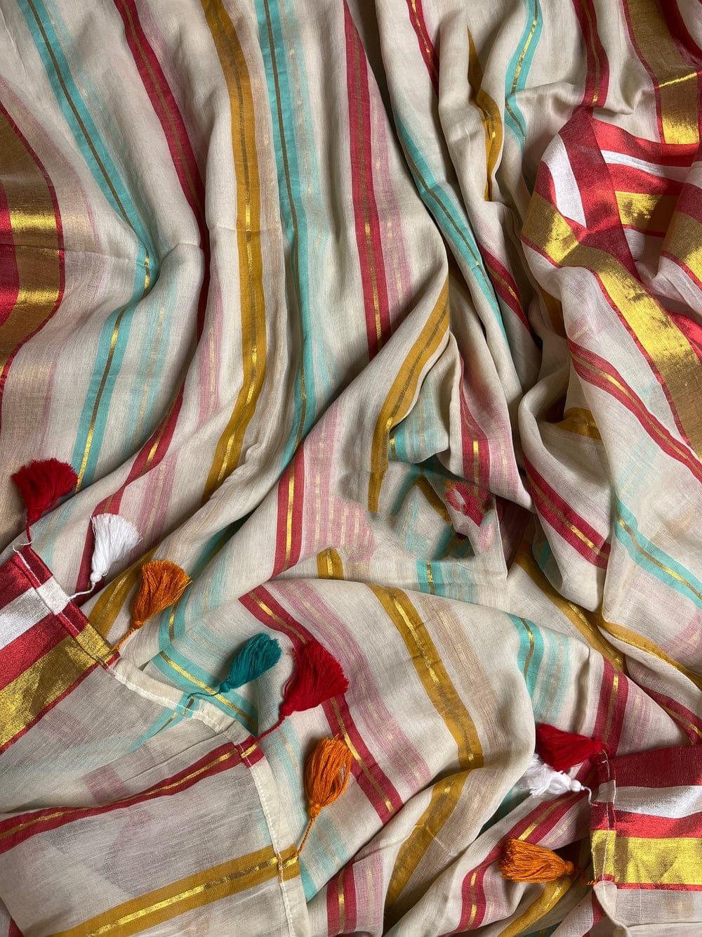 Colorful In Stripes Mul Cotton Saree