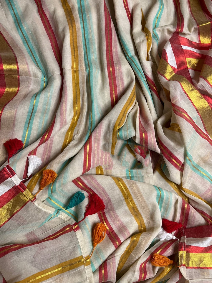 Colorful In Stripes Mul Cotton Saree