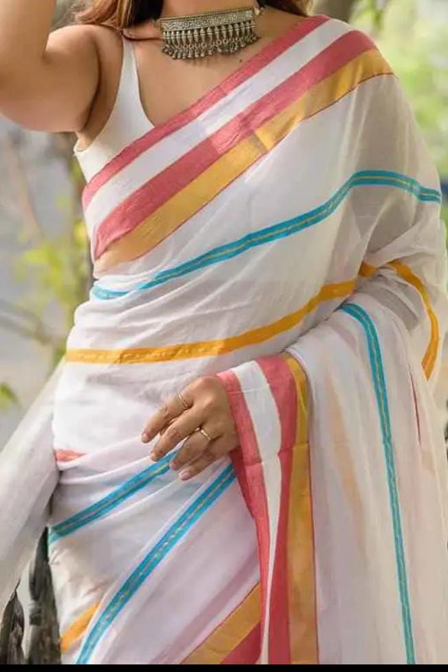 Colorful In Stripes Mul Cotton Saree