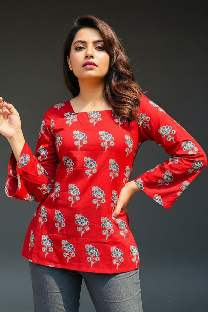 Red Vive-Pure Cotton Kurti