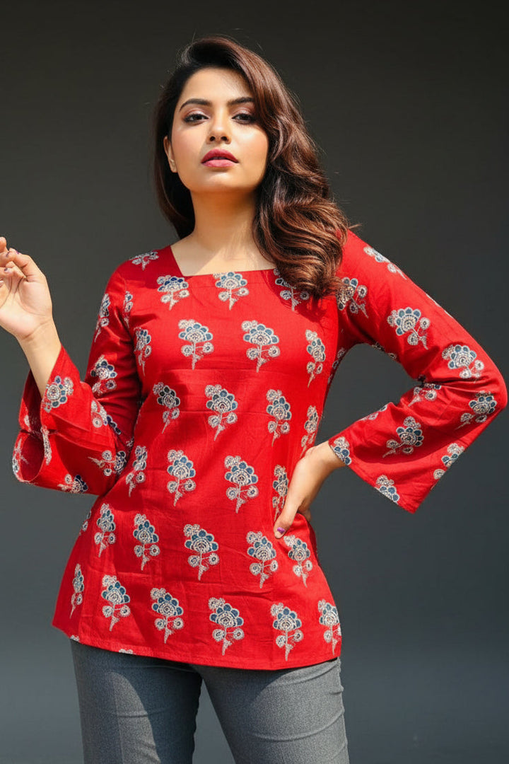 Red Vive-Pure Cotton Kurti