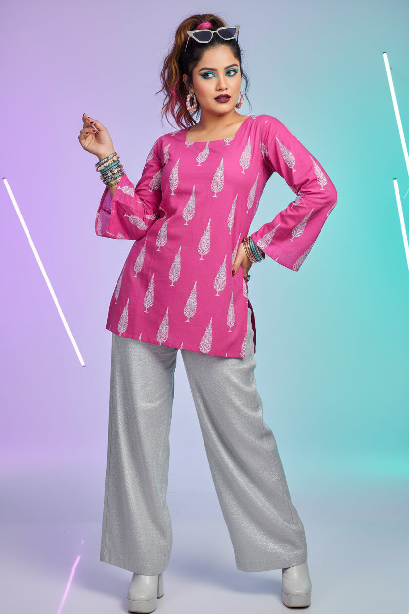 Makhmali Pink-Pure Cotton Kurti
