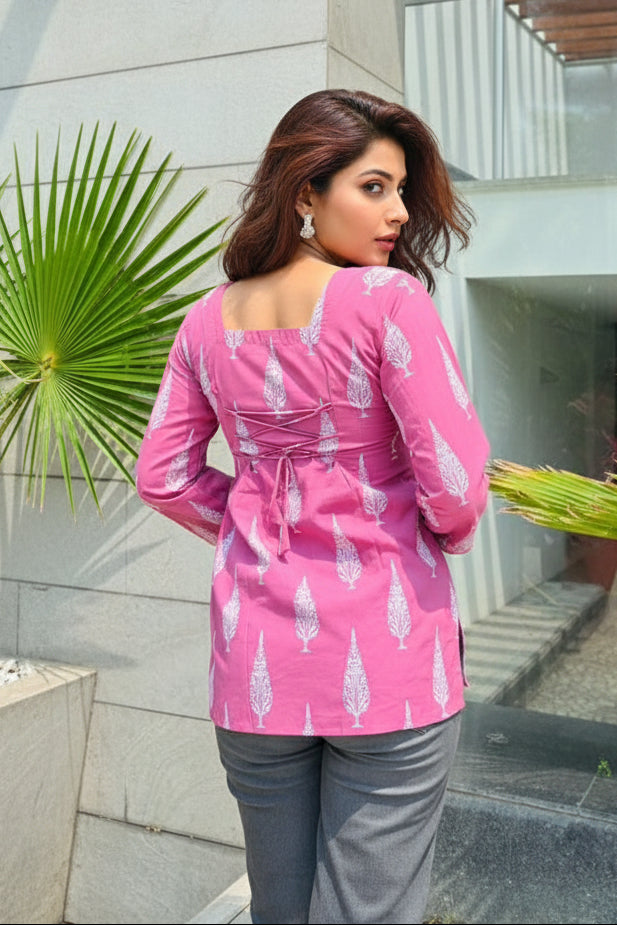 Makhmali Pink-Pure Cotton Kurti