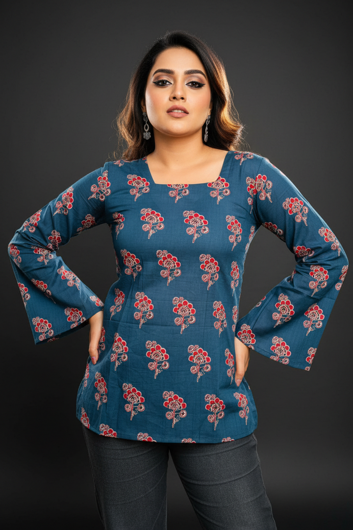 Rhythmic Blue -Pure Cotton Kurti