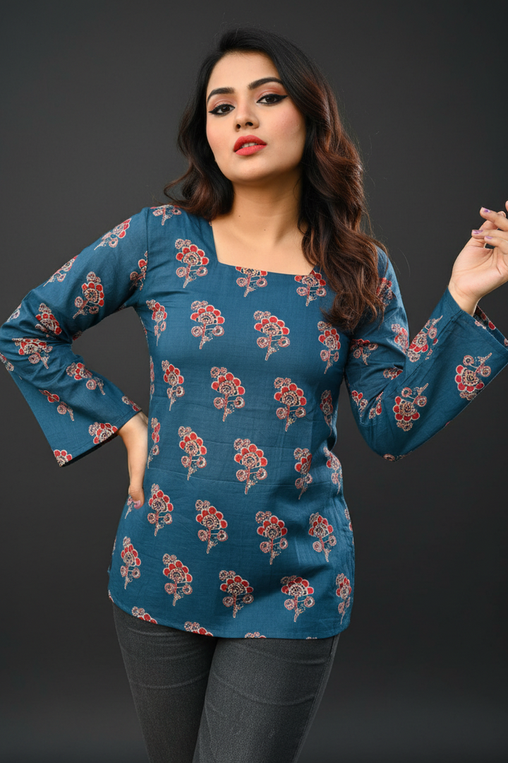 Rhythmic Blue -Pure Cotton Kurti