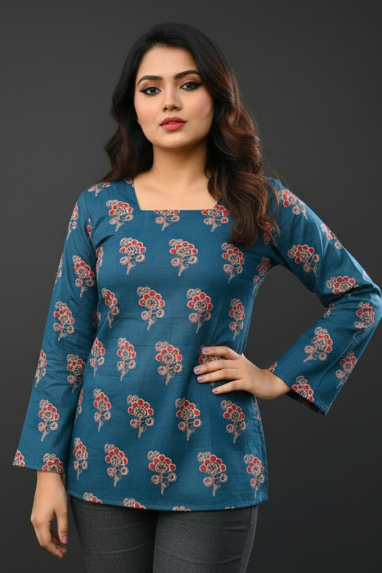 Rhythmic Blue -Pure Cotton Kurti