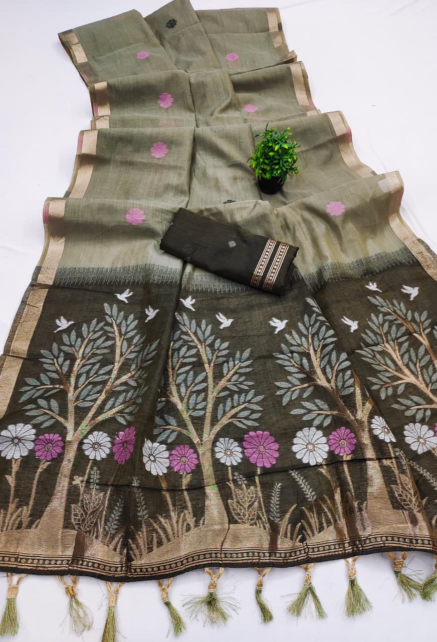 Vrindavan Bloom Muga Cotton Saree