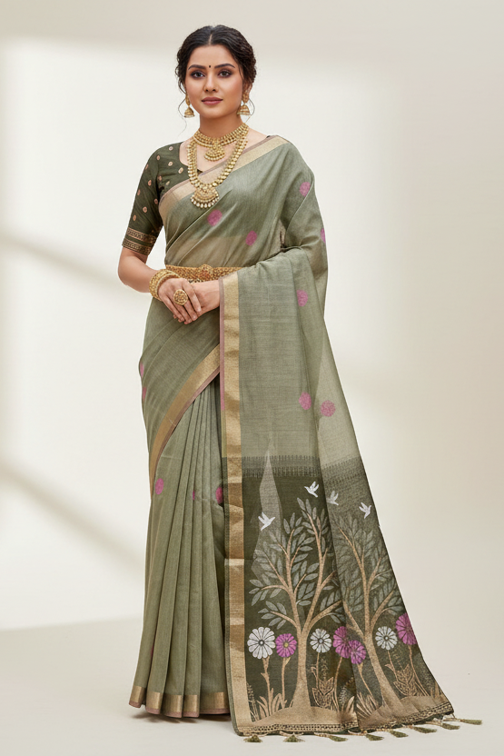 Vrindavan Bloom Muga Cotton Saree