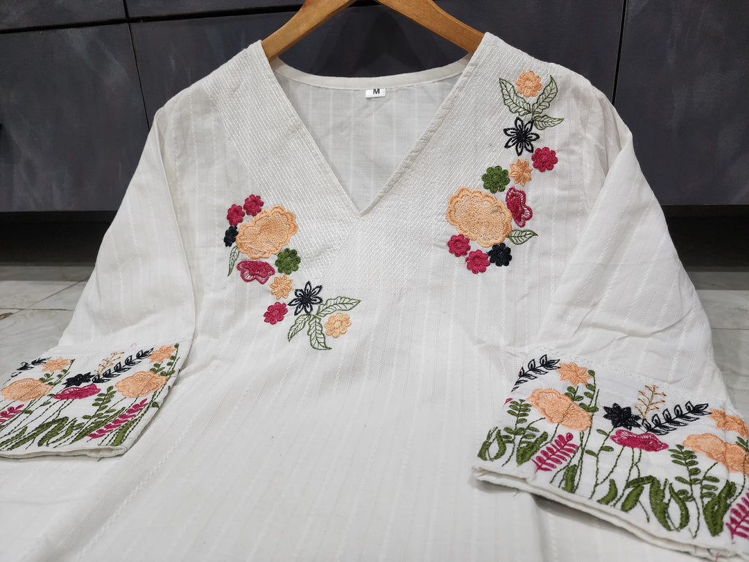 White Glow Cotton Kurti Set