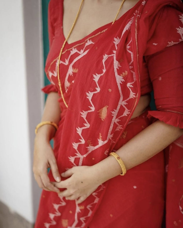 Snigdharag Karat Cotton Jamdani Saree