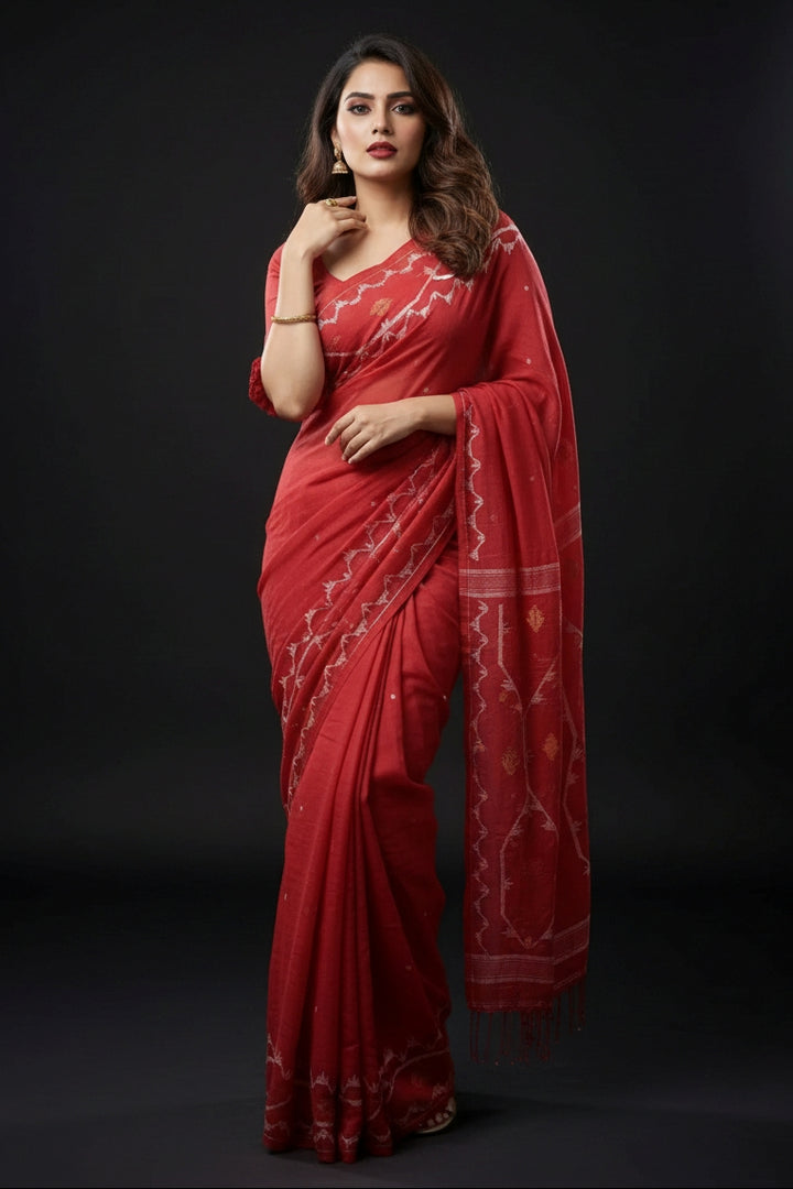 Snigdharag Karat Cotton Jamdani Saree