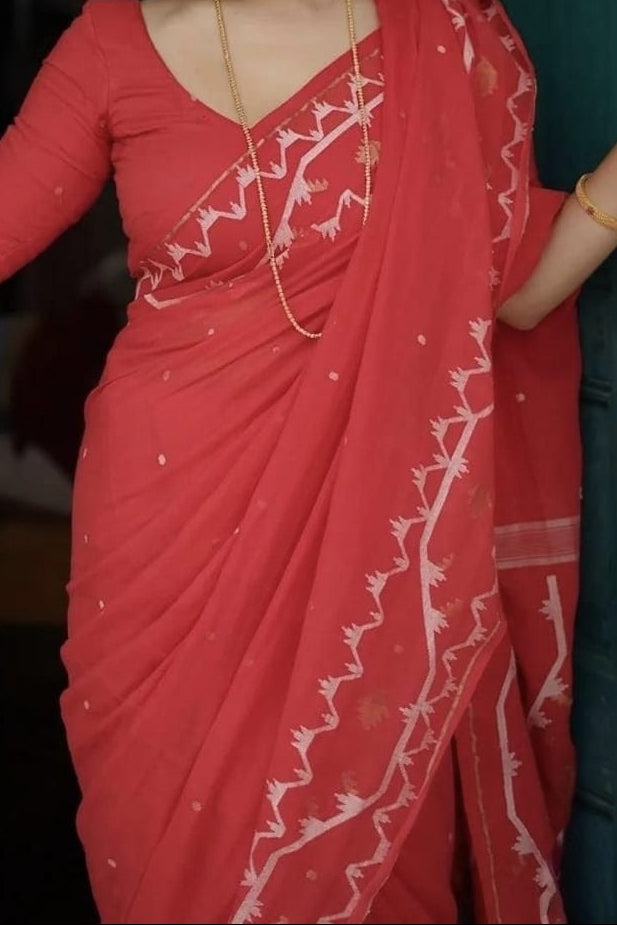 Snigdharag Karat Cotton Jamdani Saree