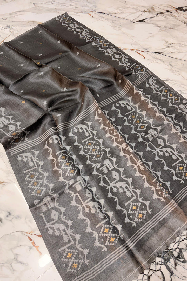 Pranto rekha Gachi Tussar Jamdani Handloom Saree