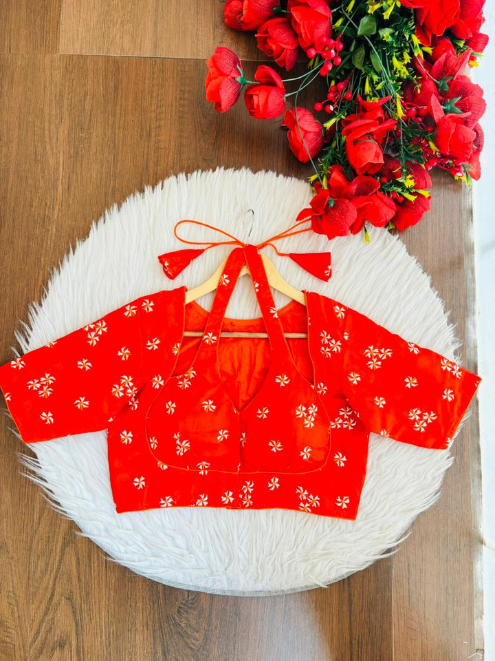 Orange Shiuli Masaba Style Vichitra Silk Blouse