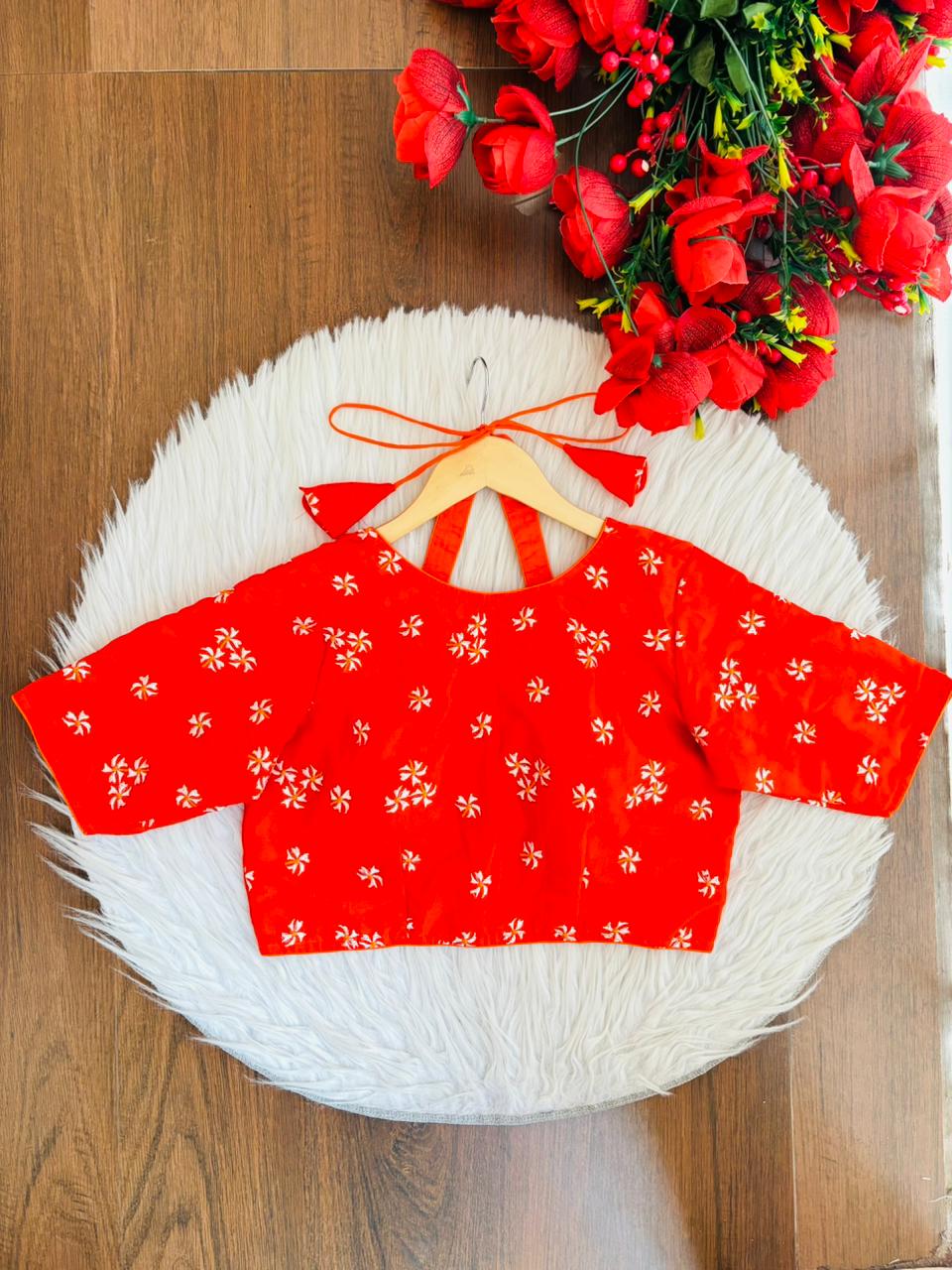 Orange Shiuli Masaba Style Vichitra Silk Blouse