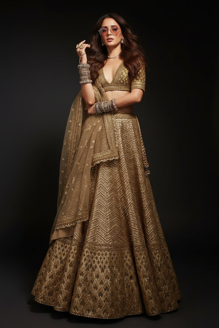 The platinum Gems Designer Net Lehenga