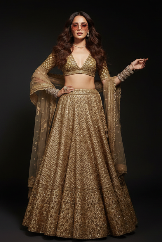 The platinum Gems Designer Net Lehenga