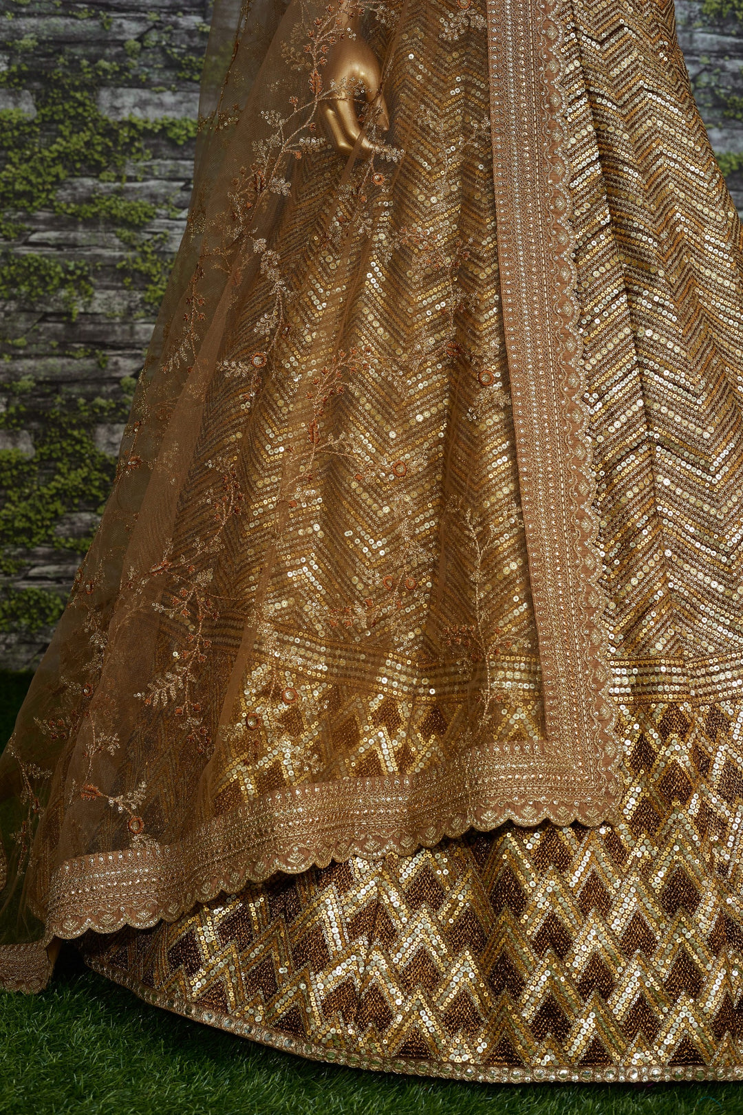 The platinum Gems Designer Net Lehenga