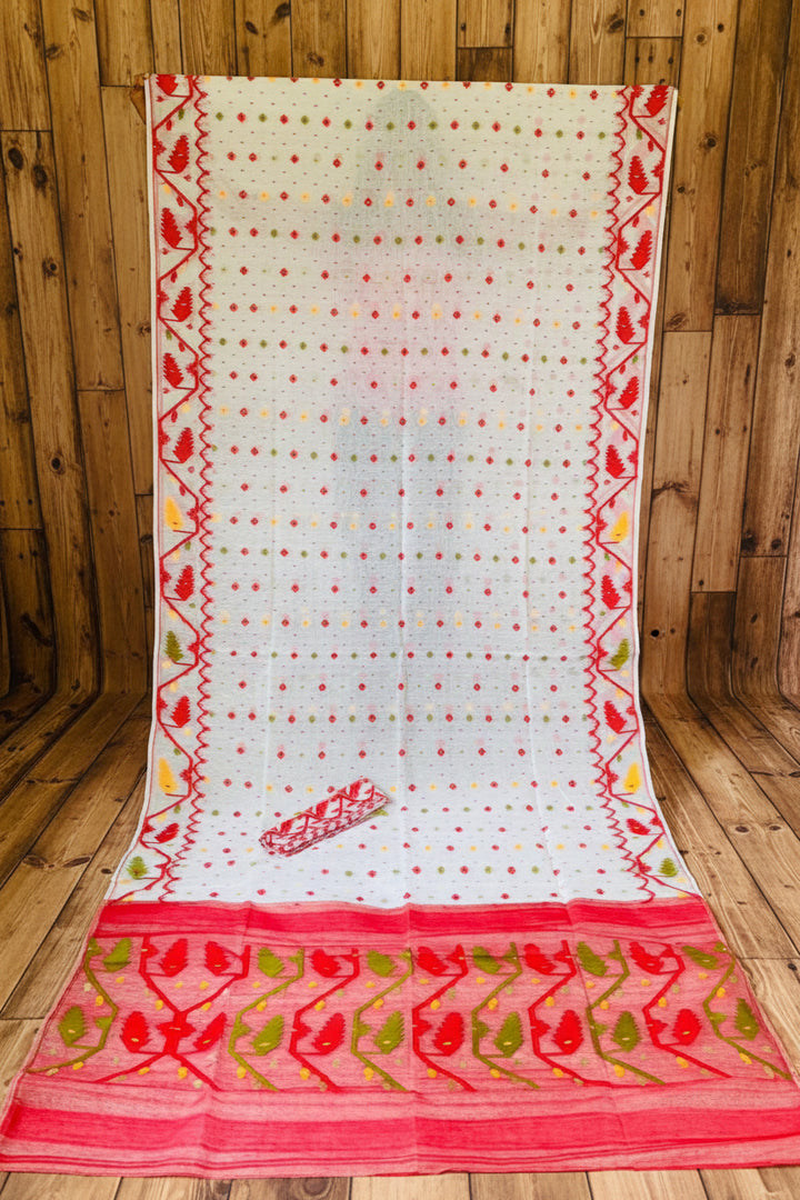Boisakhi Din-Dhakai Jamdani Saree(Red Yellow Border)