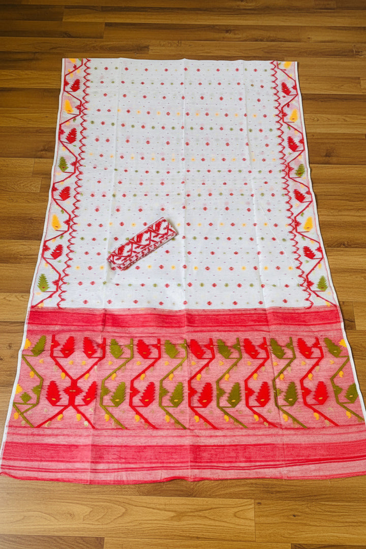 Boisakhi Din-Dhakai Jamdani Saree(Red Yellow Border)