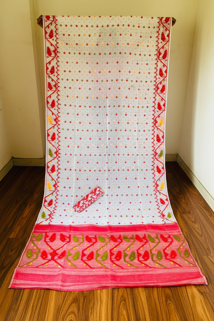 Boisakhi Din-Dhakai Jamdani Saree(Red Yellow Border)