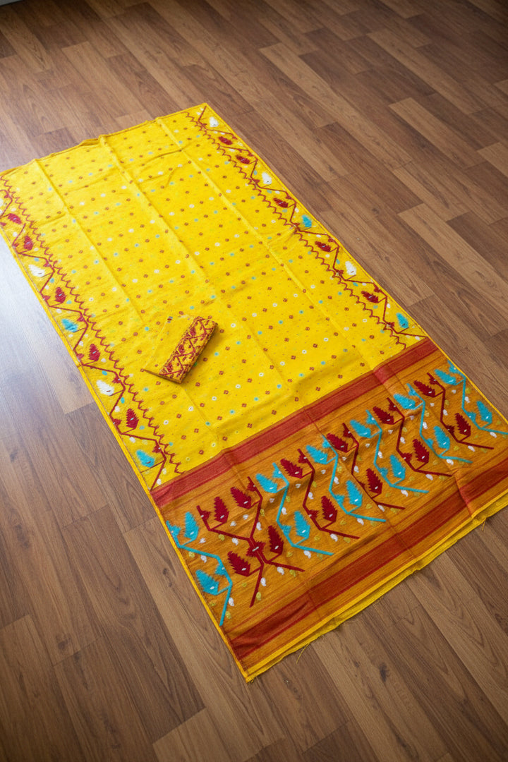 Boisakhi Din-Dhakai Jamdani Saree(Yellow Maroon Border)