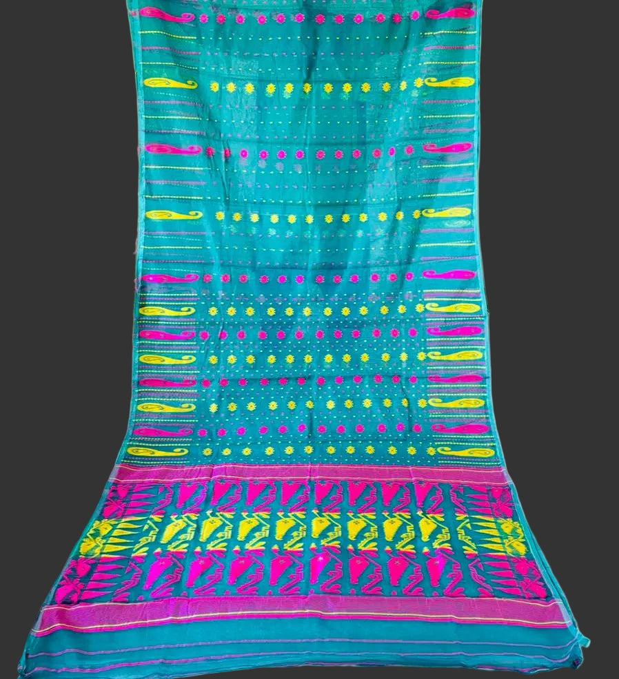 Moner Alo-Bengal Jamdani Saree (Pink Yellow Border)