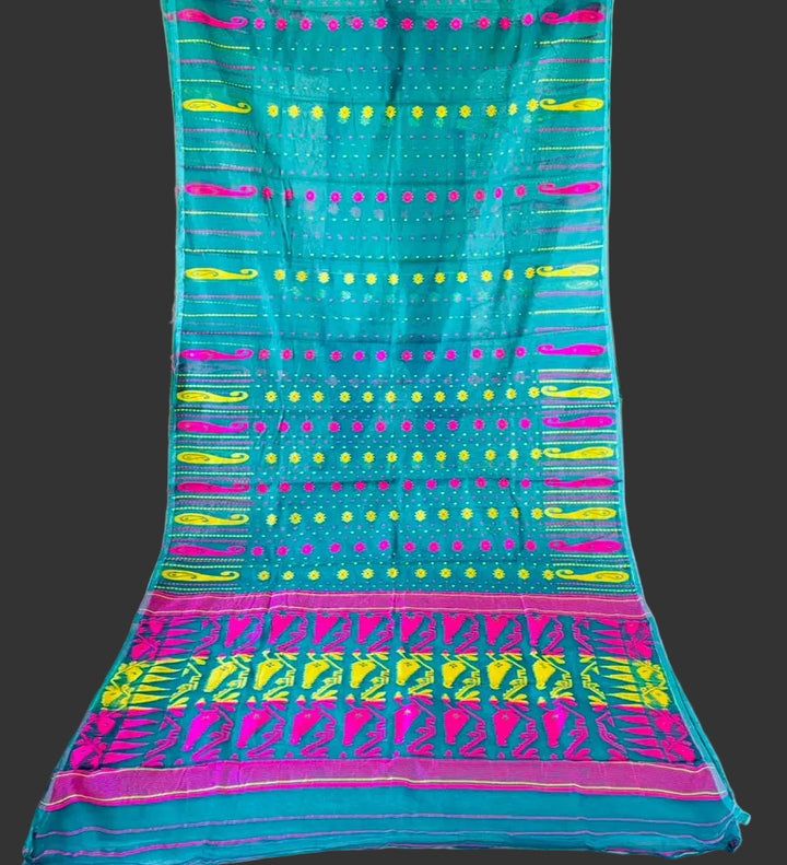 Moner Alo-Bengal Jamdani Saree (Pink Yellow Border)
