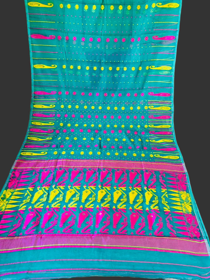 Moner Alo-Bengal Jamdani Saree (Pink Yellow Border)