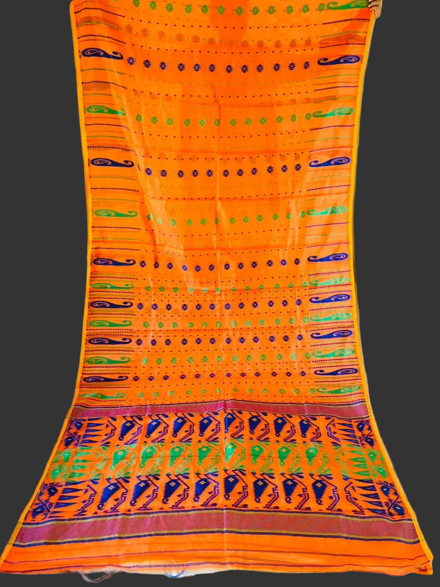 Moner Alo-Bengal Jamdani Saree (Green and Blue Border)