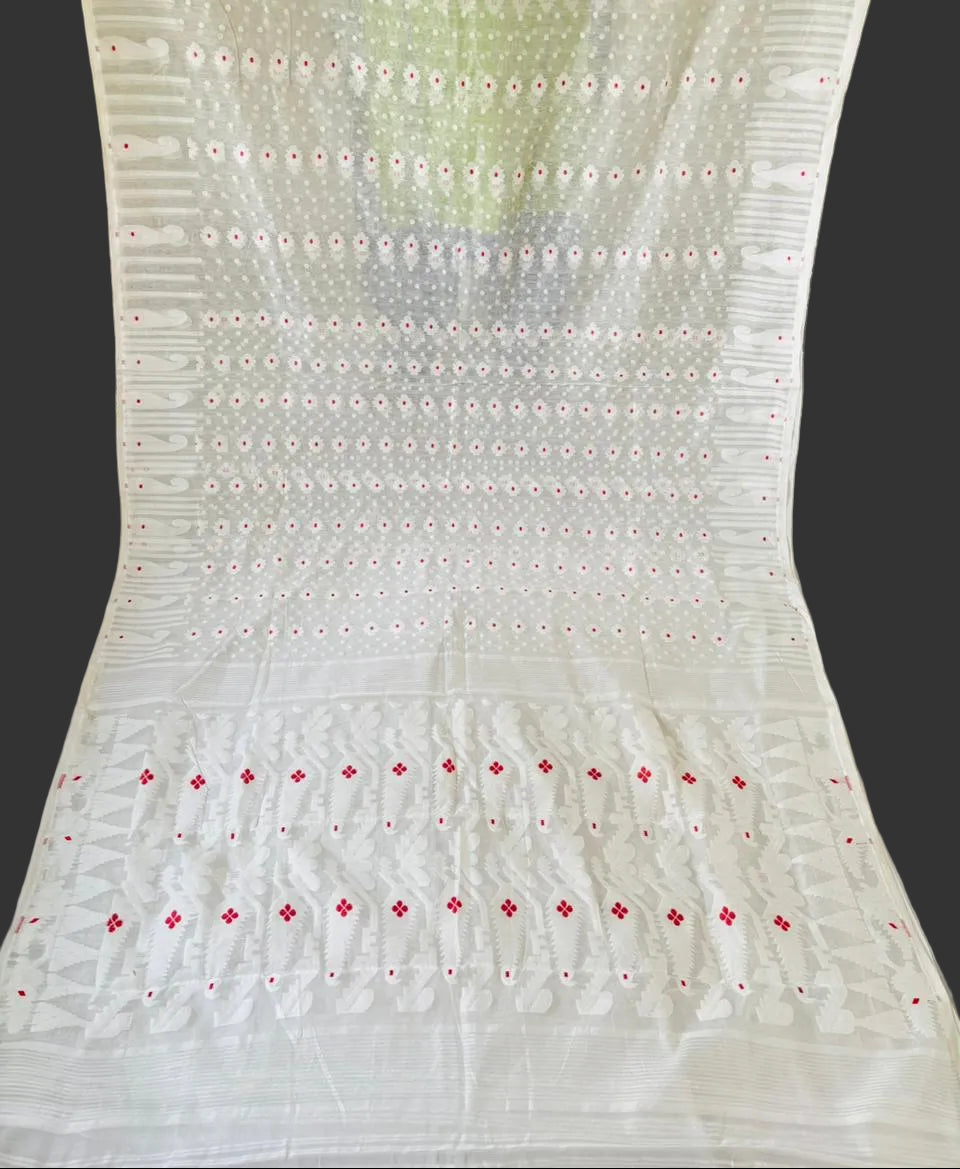 Moner Alo-Bengal Jamdani Saree (White Red Saree)