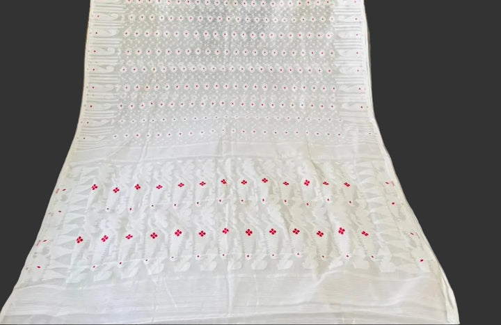 Moner Alo-Bengal Jamdani Saree (White Red Saree)