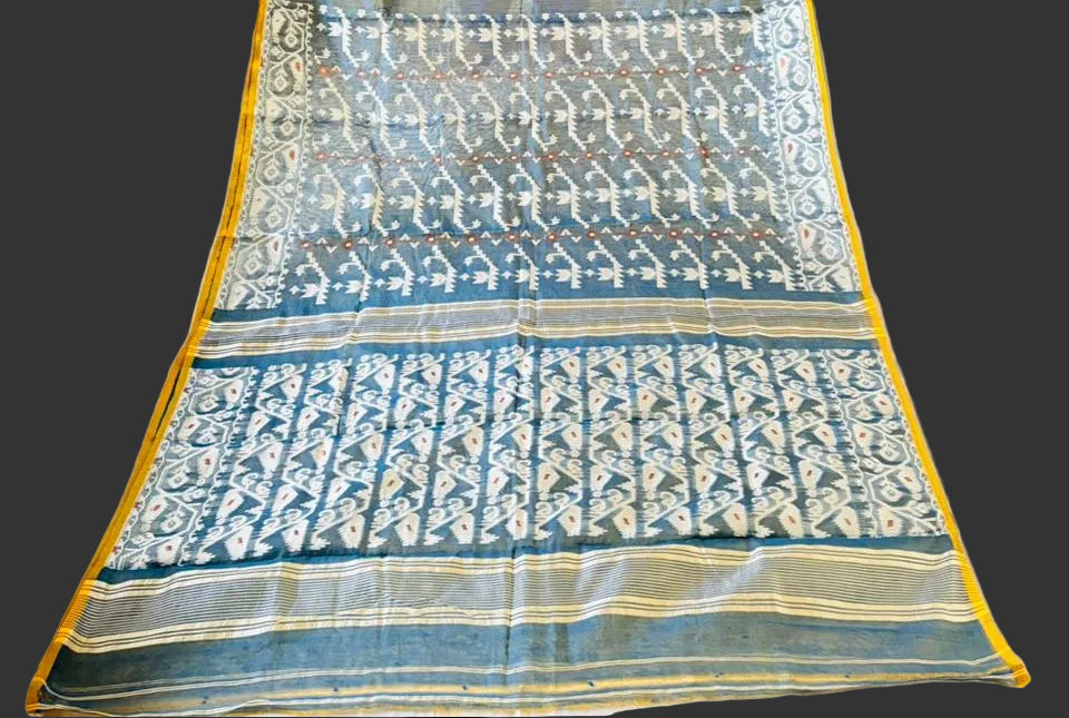 Moner Alo-Bengal Jamdani Saree (Grey And Yellow)