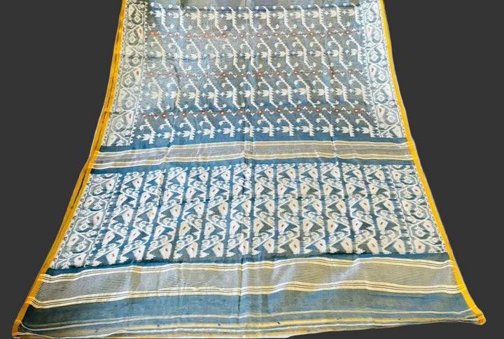 Moner Alo-Bengal Jamdani Saree (Grey And Yellow)