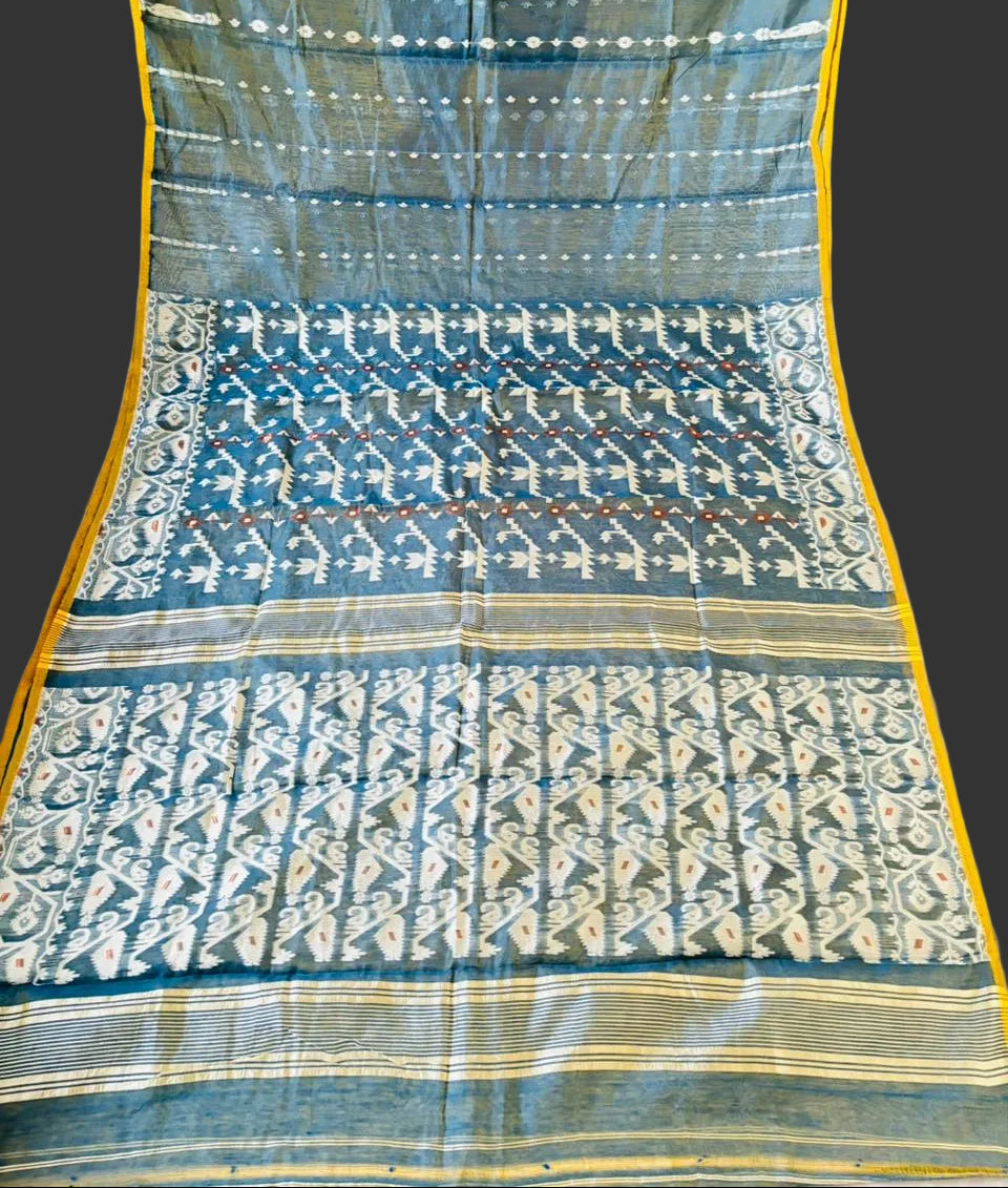 Moner Alo-Bengal Jamdani Saree (Grey And Yellow)