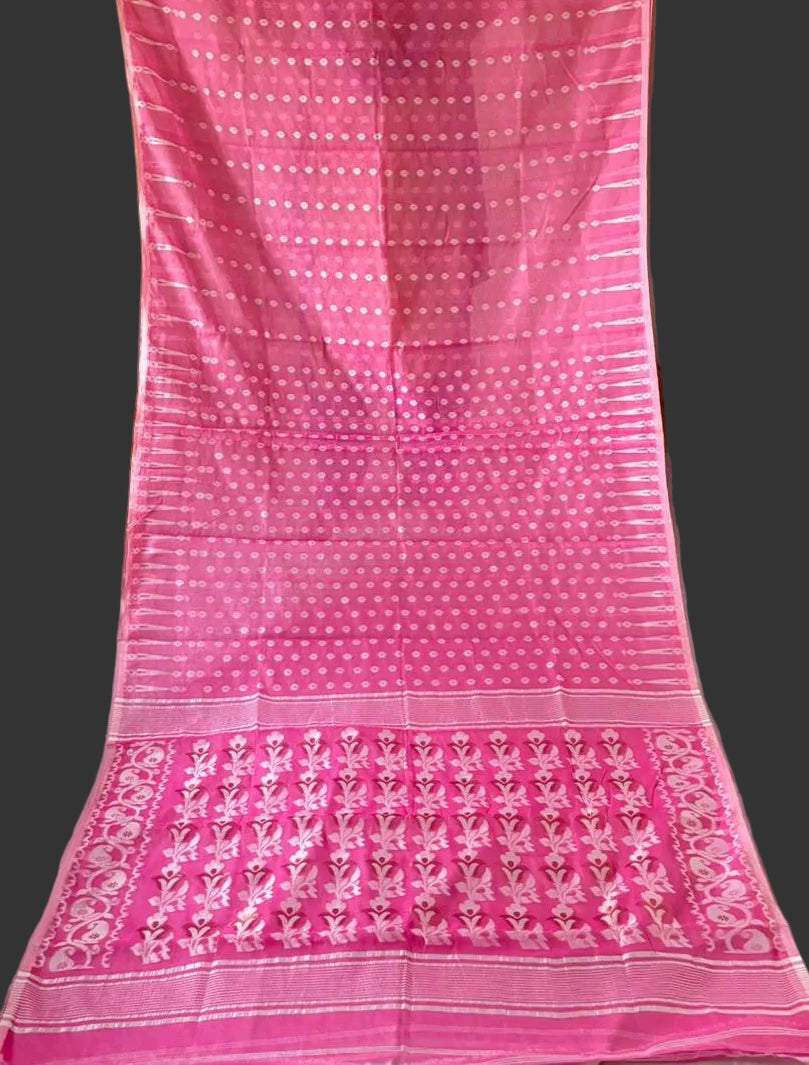 Moner Alo-Bengal Jamdani Saree (Pink Saree White Border)