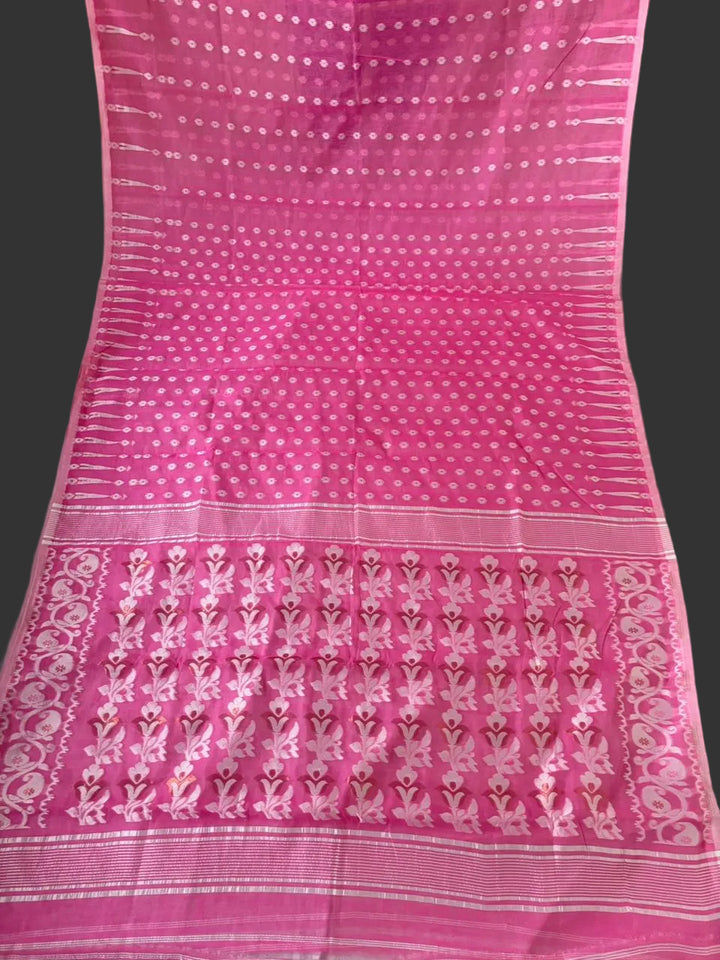 Moner Alo-Bengal Jamdani Saree (Pink Saree White Border)