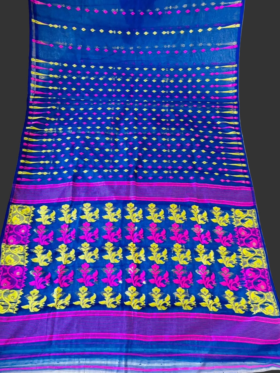 Moner Alo-Bengal Jamdani Saree (Deep Pink Yellow Border)