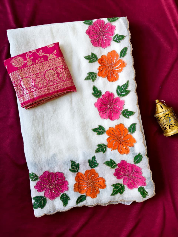 Porcelain wave Crush Silk Saree