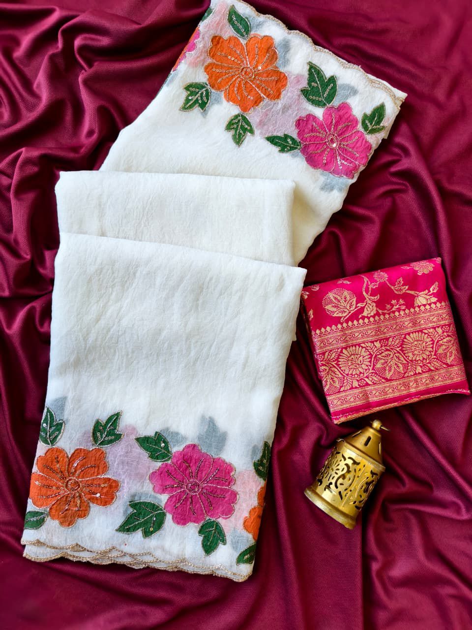 Porcelain wave Crush Silk Saree