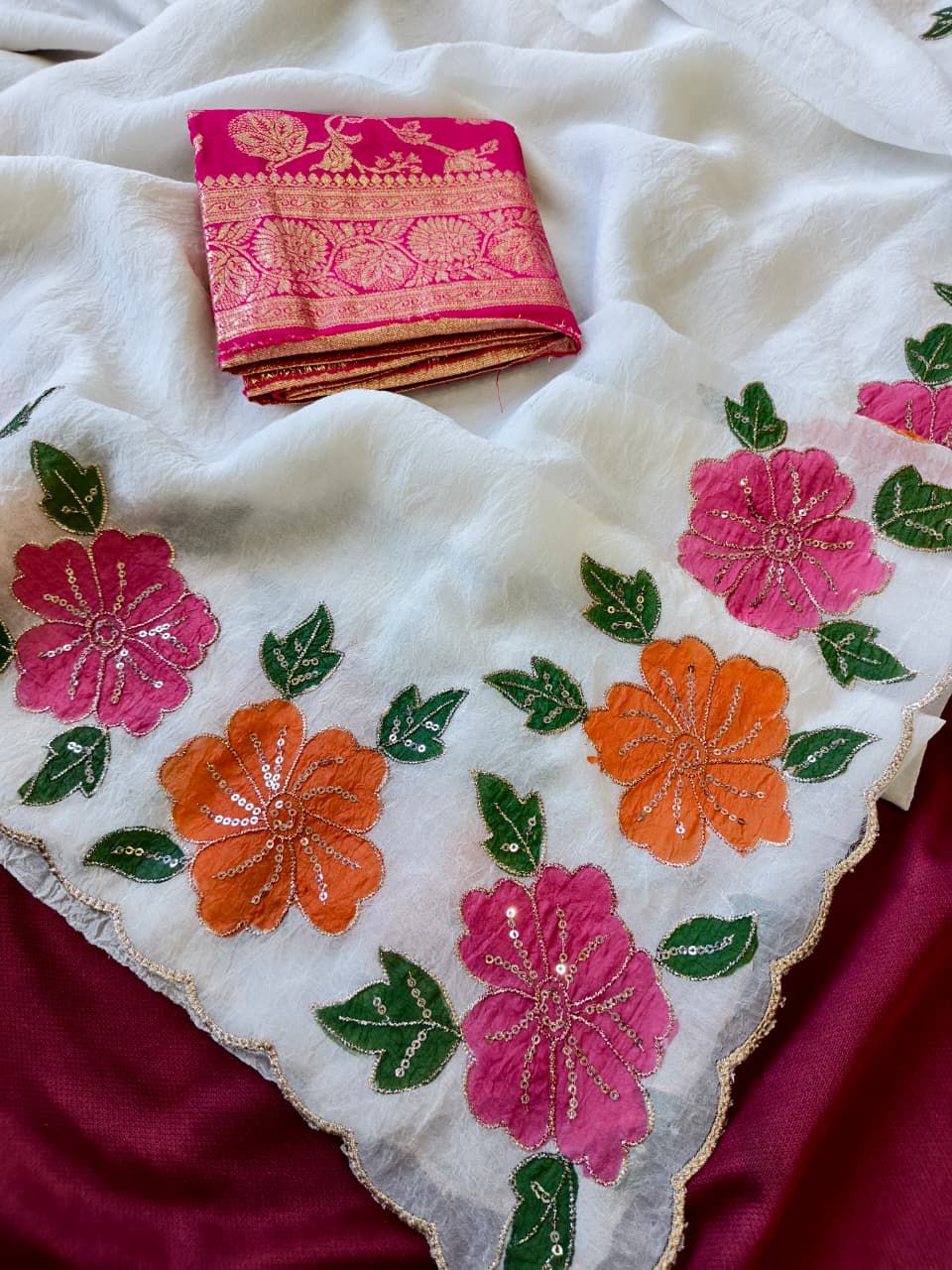 Porcelain wave Crush Silk Saree