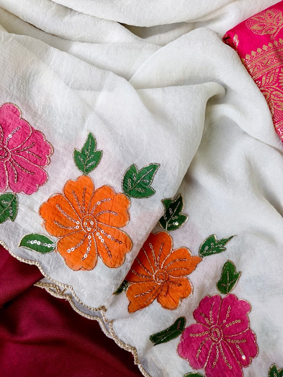 Porcelain wave Crush Silk Saree