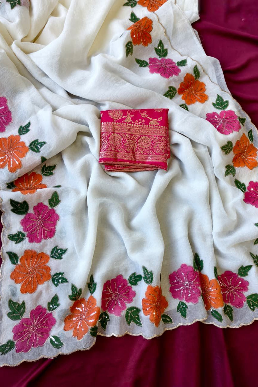 Porcelain wave Crush Silk Saree