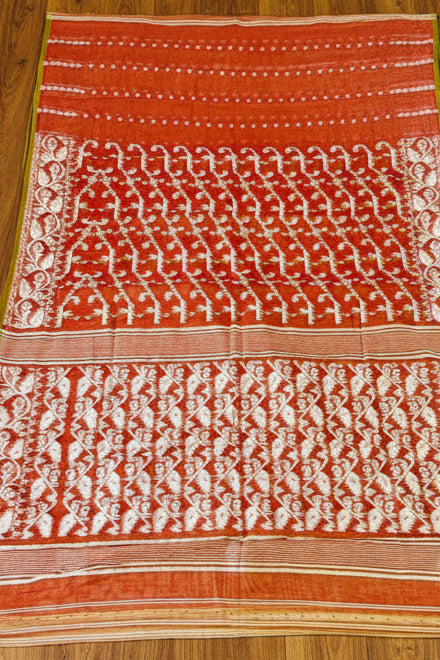Shatarupa Bengal Jamdani Saree (Brown, Green)