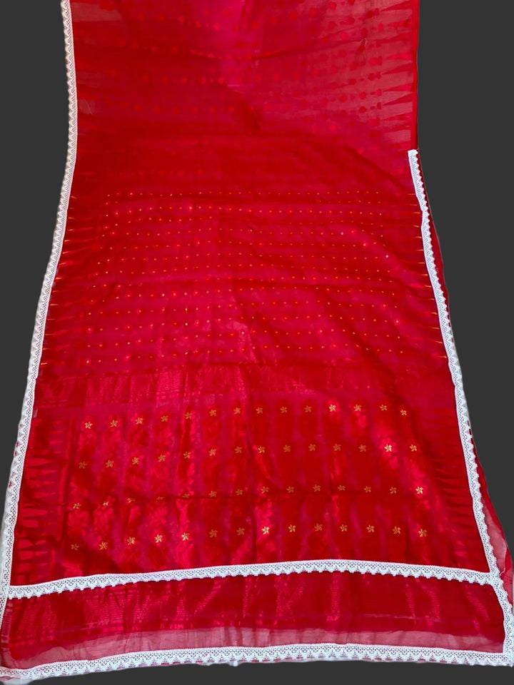 Binodini Bengal Jamdani Saree(Red)